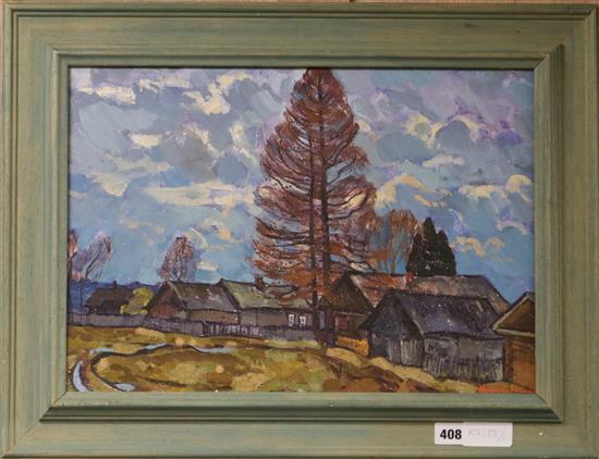 Yuri Matusshevski 1962, oil on canvas, Dachas, signed 34 x 48cm re-lined